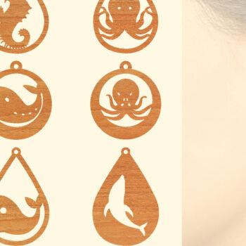 Intra απο ξύλο plywood 3mm-4mm πάχος – Ξύλινα σκουλαρίκια Sea Animal Δίασταση  5x5 cm INTRAFABR-66342970 - Image 1