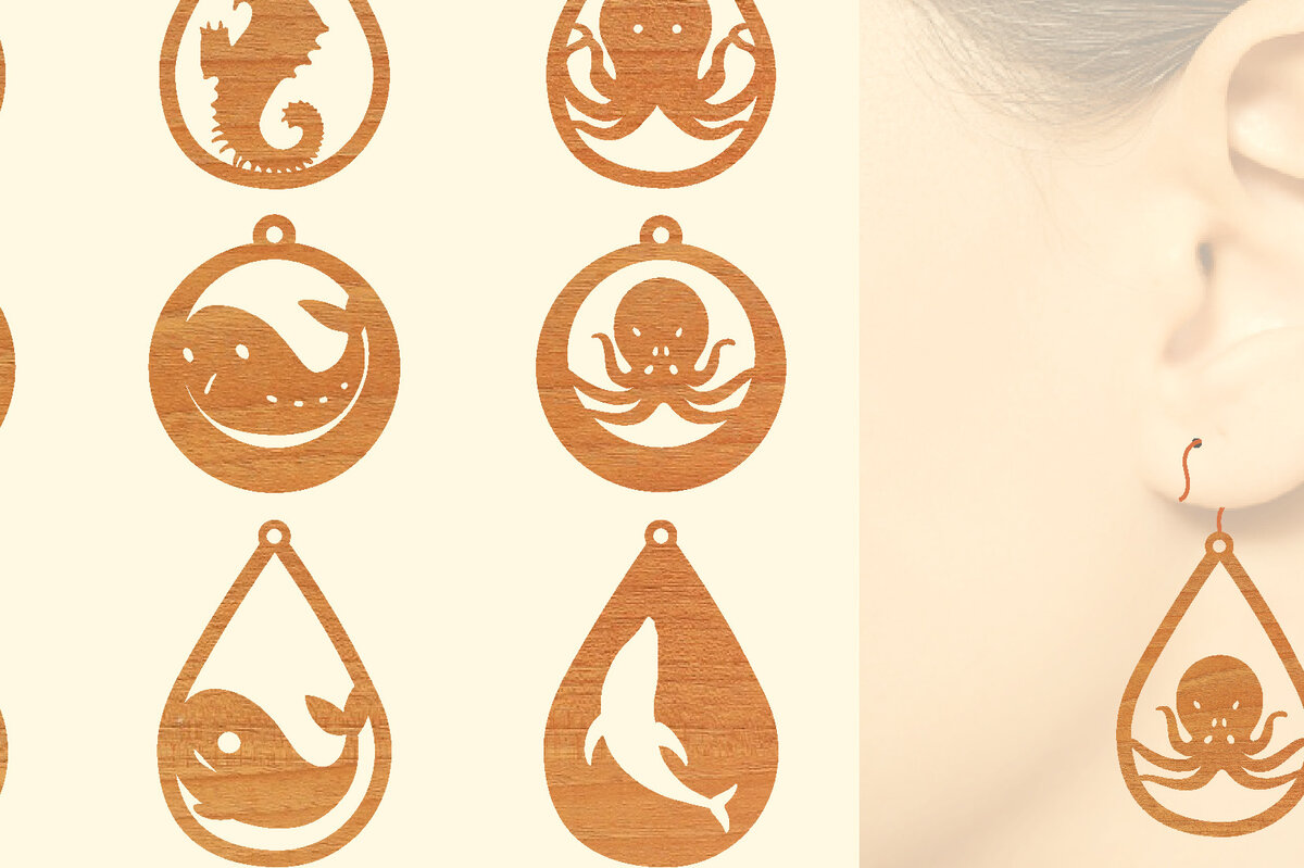 Intra απο ξύλο plywood 3mm-4mm πάχος – Ξύλινα σκουλαρίκια Sea Animal Δίασταση  5x5 cm INTRAFABR-66342970