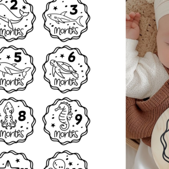 Intra απο ξύλο plywood 3mm-4mm πάχος – Sea Animals Baby Monthly Milestone Δίασταση  20x20 cm INTRAFABR-111580886 - Image 1