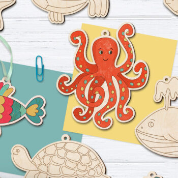 Intra απο ξύλο plywood 3mm-4mm πάχος – Κιτ χρωματισμού λέιζερ Sea Animals Glowforge Δίασταση 20x20 cm INTRAFABR-51779632 - Image 2