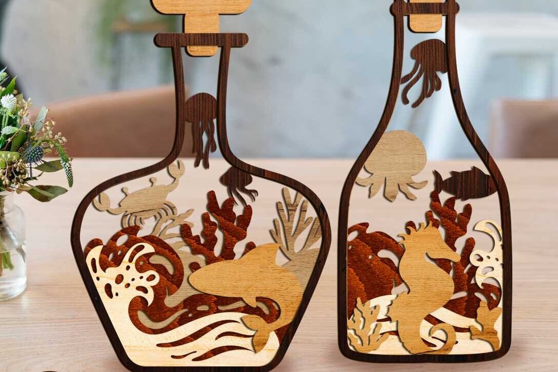 Intra απο ξύλο plywood 3mm-4mm πάχος – Διακόσμηση πολλαπλών στρώσεων δέσμης μπουκαλιών θάλασσας Δίασταση  20x20 cm INTRAFABR-102919777