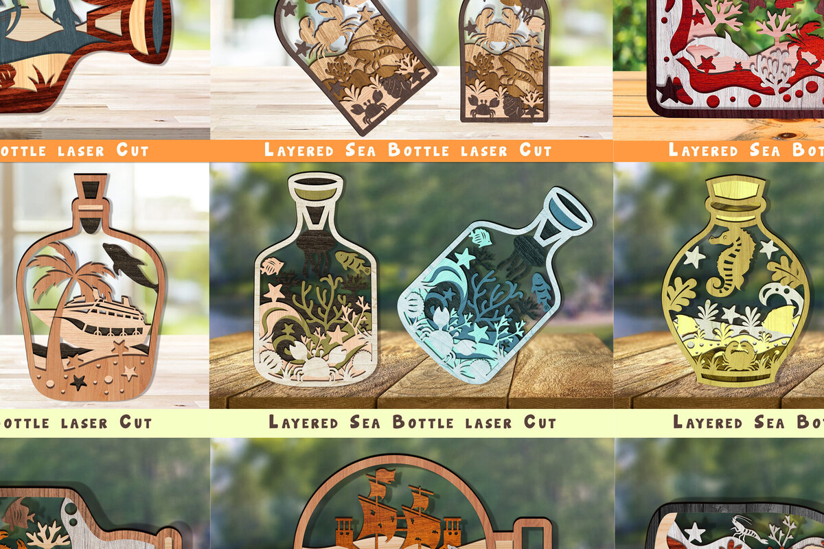 Intra απο ξύλο plywood 3mm-4mm πάχος – ΠακέτοBottle Sea Δίασταση  20x20 cm INTRAFABR-111847666