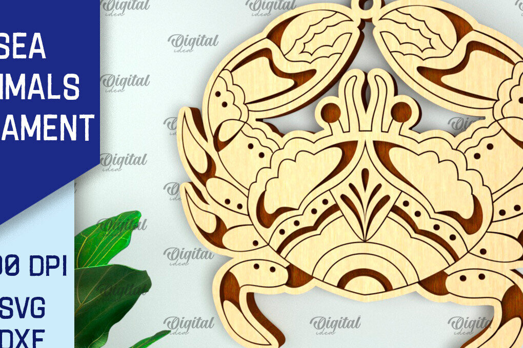 Intra απο ξύλο plywood 3mm-4mm πάχος – στολίδι με θαλάσσιο καβούρι Δίασταση  20x20 cm INTRAFABR-99132697