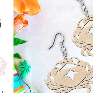 Intra απο ξύλο plywood 3mm-4mm πάχος – Sea Crab Summer σκουλαρίκια Δίασταση  5x5 cm INTRAFABR-120025105