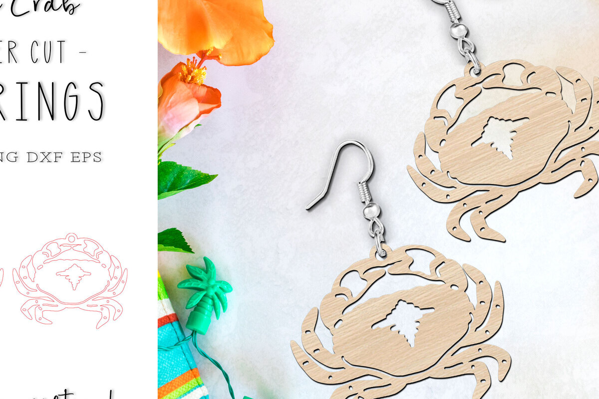 Intra απο ξύλο plywood 3mm-4mm πάχος – Sea Crab Summer σκουλαρίκια Δίασταση  5x5 cm INTRAFABR-120025105