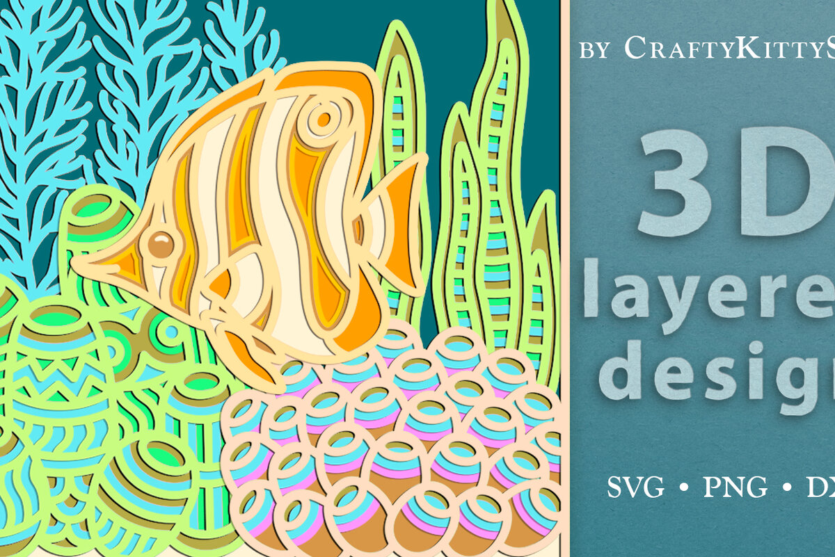 Intra απο ξύλο plywood 3mm-4mm πάχος – Πρότυπο κουτιού σκιών 3D με στρώσεις θαλάσσιων ψαριών Δίασταση  20x20 cm INTRAFABR-37497305