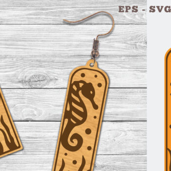 Intra απο ξύλο plywood 3mm-4mm πάχος – Σκουλαρίκια με λέιζερ Sea Horse Δίασταση  5x5 cm INTRAFABR-103064777 - Image 1