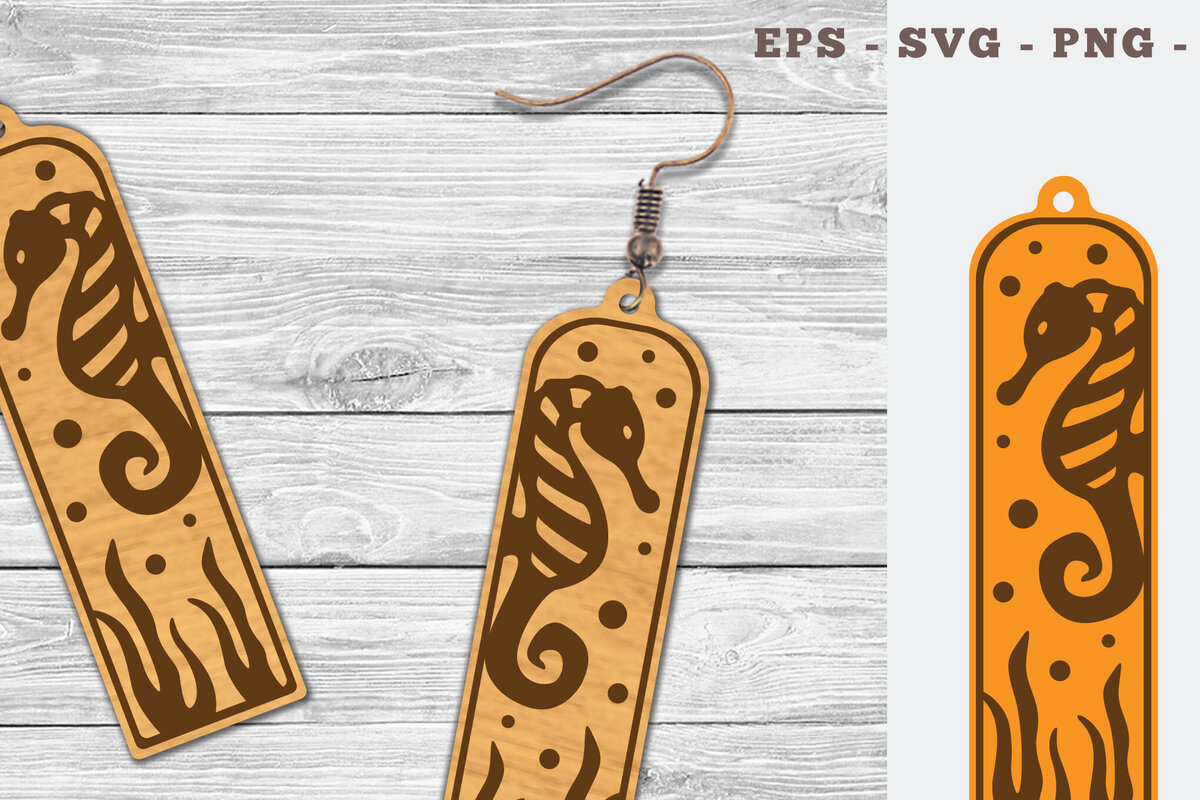 Intra απο ξύλο plywood 3mm-4mm πάχος – Σκουλαρίκια με λέιζερ Sea Horse Δίασταση  5x5 cm INTRAFABR-103064777