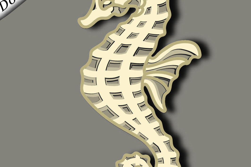 Intra απο ξύλο plywood 3mm-4mm πάχος – Sea Horse Multilayer/3d Layered Δίασταση  20x20 cm INTRAFABR-67067661