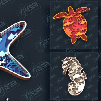 Intra απο ξύλο plywood 3mm-4mm πάχος – Πακέτο κοπής με λέιζερ ζώων με στρώσεις θάλασσας Δίασταση  20x20 cm INTRAFABR-100937228 - Image 1