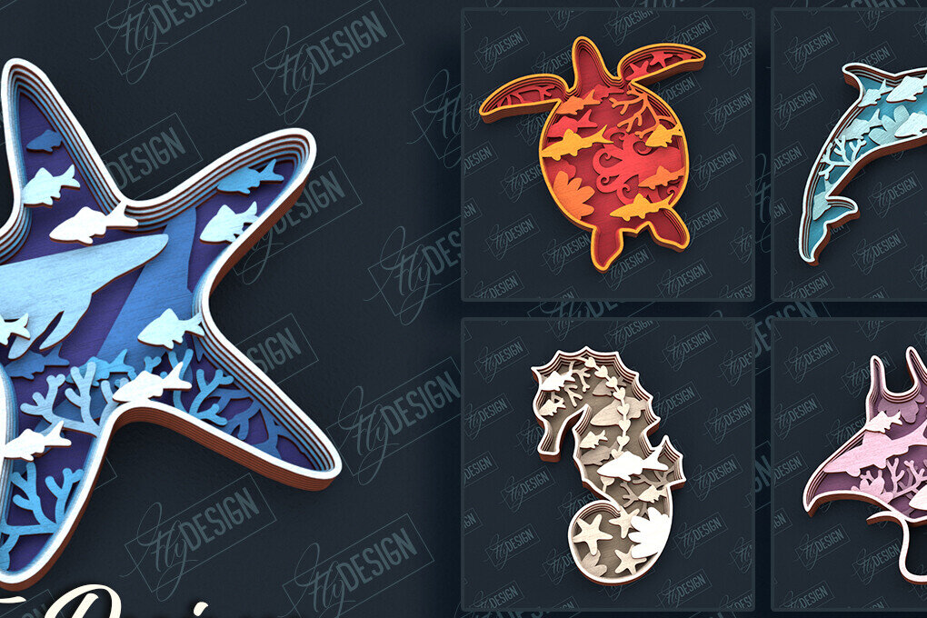 Intra απο ξύλο plywood 3mm-4mm πάχος – Πακέτο κοπής με λέιζερ ζώων με στρώσεις θάλασσας Δίασταση  20x20 cm INTRAFABR-100937228