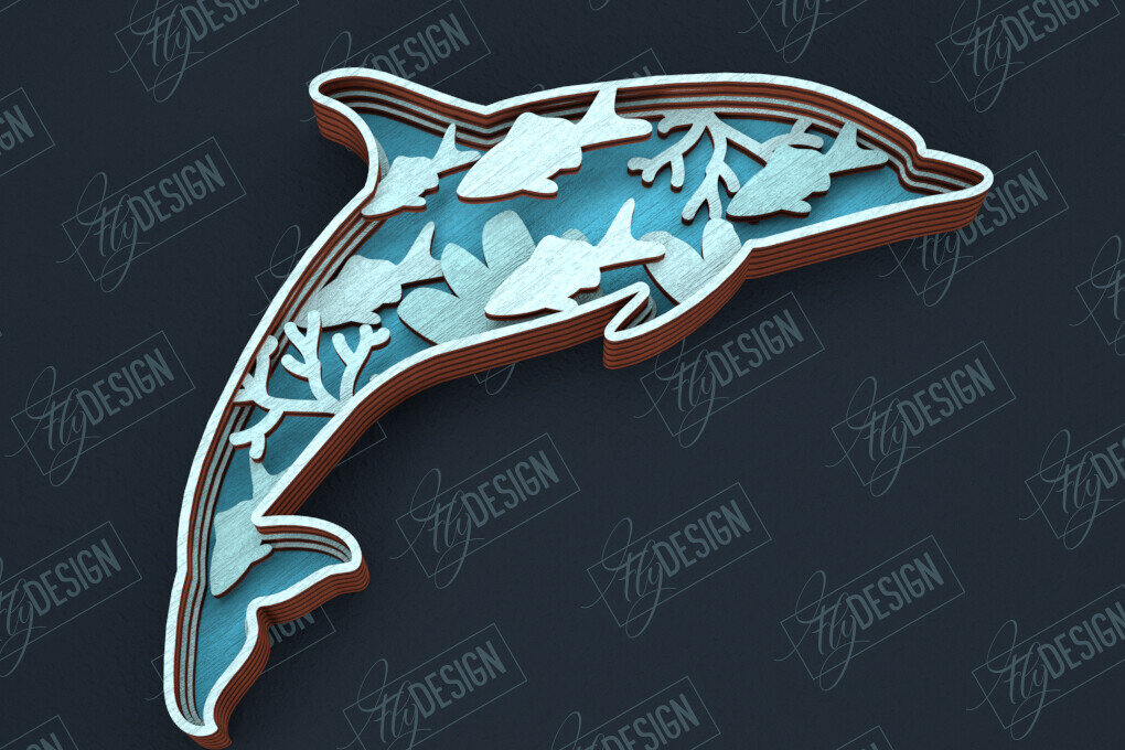 Intra απο ξύλο plywood 3mm-4mm πάχος – Sea Layered Dolphin | 3D σχήμα ξύλου| CNC Δίασταση  20x20 cm INTRAFABR-100935997