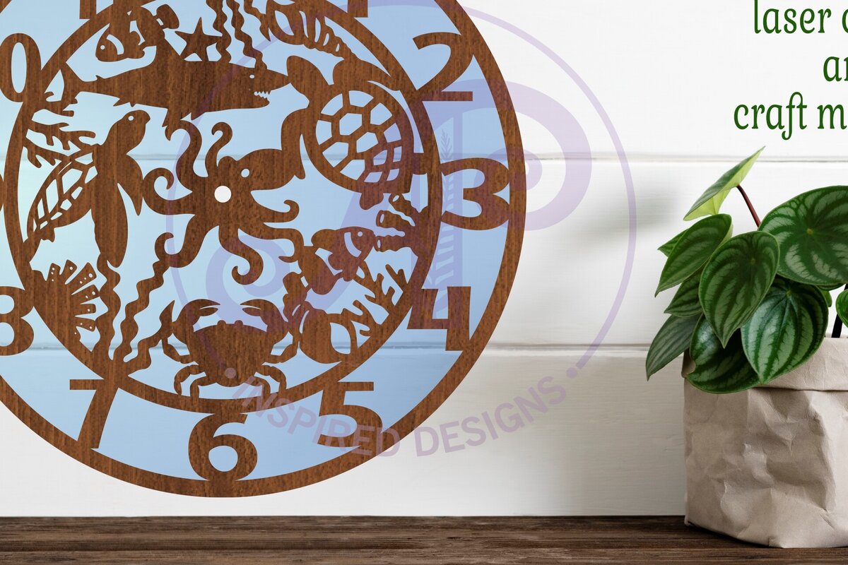 Intra απο ξύλο plywood 3mm-4mm πάχος – Ρολόι τοίχου Sea Life Animal με λέιζερ Δίασταση  40x30 cm INTRAFABR-81469582