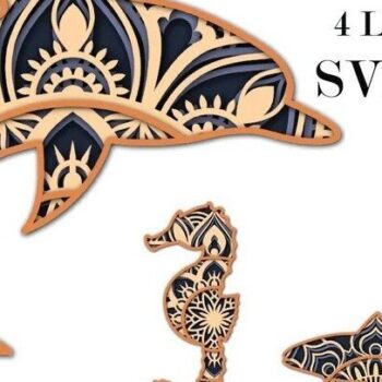 Intra απο ξύλο plywood 3mm-4mm πάχος – Θαλάσσια ζωή, Δελφίνι, ψάρι, Θαλάσσιο Άλογο Δίασταση  20x20 cm INTRAFABR-31269454 - Image 5