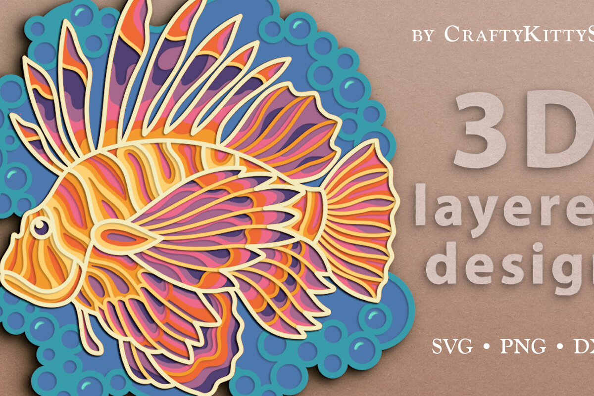 Intra απο ξύλο plywood 3mm-4mm πάχος – Sea Lionfish 3D Layered Δίασταση  20x20 cm INTRAFABR-63303111