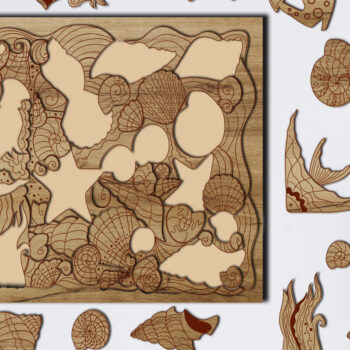 Intra απο ξύλο plywood 3mm-4mm πάχος – Πρότυπο κοπής ζωγραφικής SEA PUZZLE για παιδιά Δίασταση  20x20 cm INTRAFABR-25158575 - Image 1