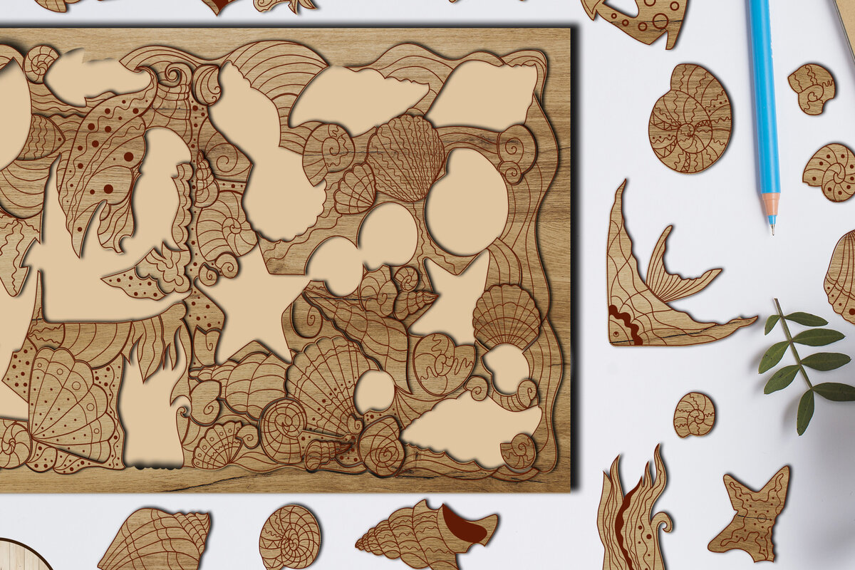 Intra απο ξύλο plywood 3mm-4mm πάχος – Πρότυπο κοπής ζωγραφικής SEA PUZZLE για παιδιά Δίασταση  20x20 cm INTRAFABR-25158575