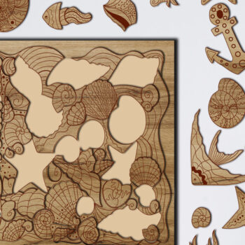 Intra απο ξύλο plywood 3mm-4mm πάχος – Πρότυπο κοπής ζωγραφικής SEA PUZZLE για παιδιά Δίασταση  20x20 cm INTRAFABR-25158575 - Image 7