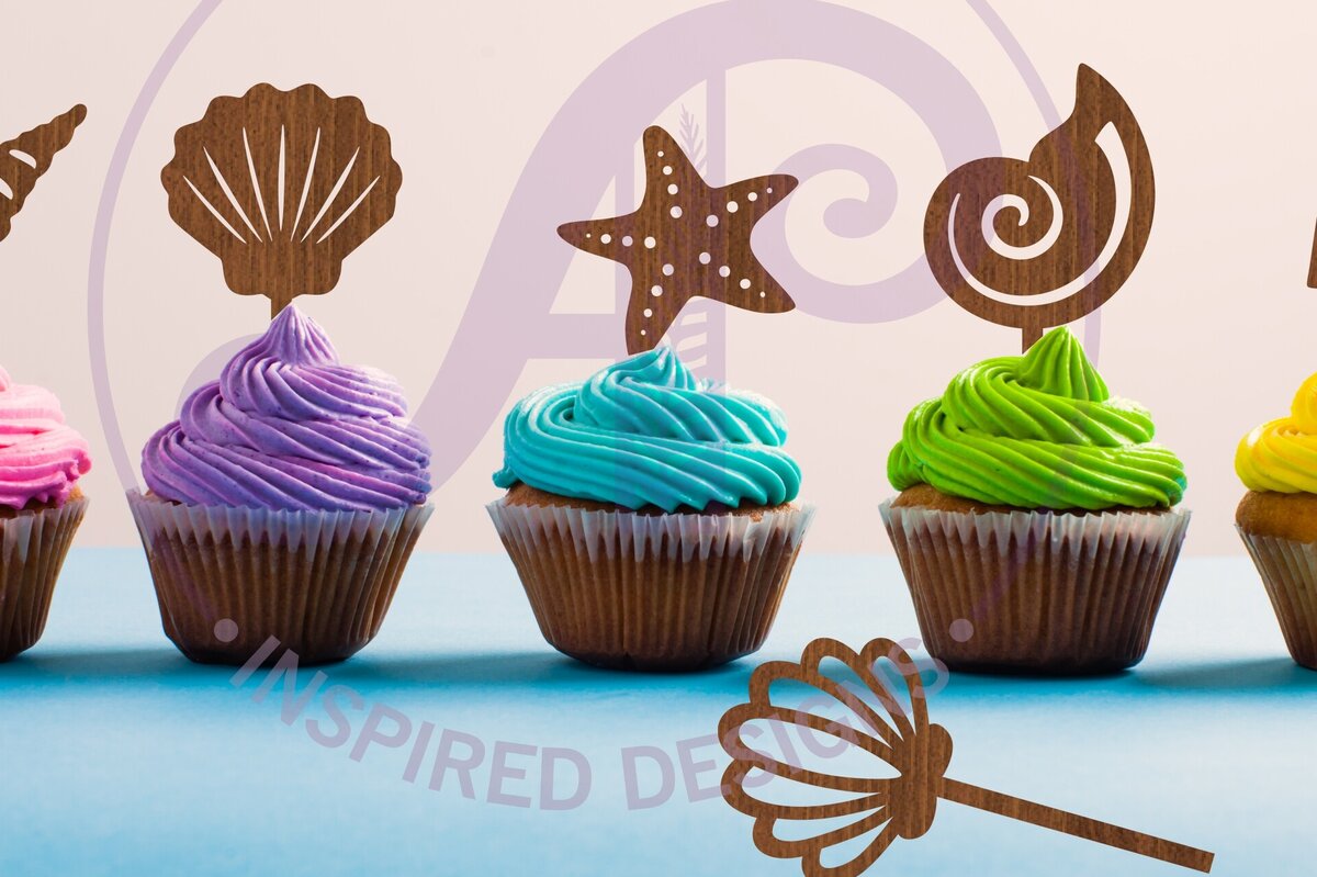 Intra απο ξύλο plywood 3mm-4mm πάχος – Sea Shell Cupcake Toppers, 6 σχέδια Δίασταση  20x20 cm INTRAFABR-87209045