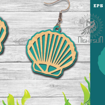 Intra απο ξύλο plywood 3mm-4mm πάχος – Σκουλαρίκια με λέιζερ Sea Shells 10 Δίασταση  5x5 cm INTRAFABR-113272636 - Image 1