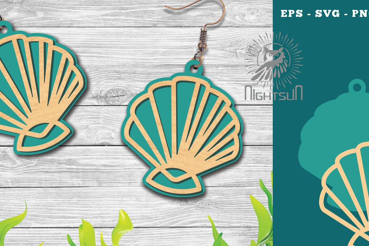 Intra απο ξύλο plywood 3mm-4mm πάχος – Σκουλαρίκια με λέιζερ Sea Shells 2 Δίασταση  5x5 cm INTRAFABR-113272111