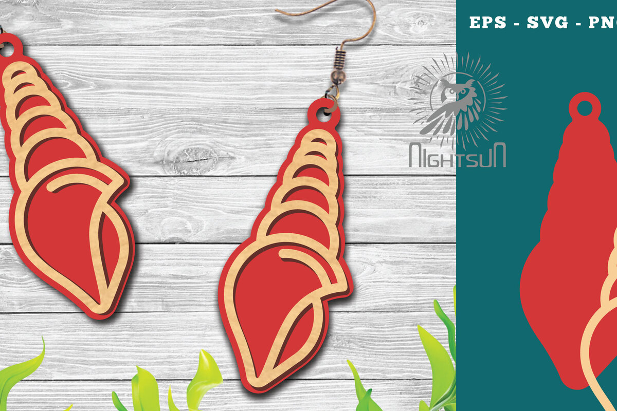 Intra απο ξύλο plywood 3mm-4mm πάχος – Σκουλαρίκια με λέιζερ Sea Shells 3 Δίασταση  5x5 cm INTRAFABR-113272176