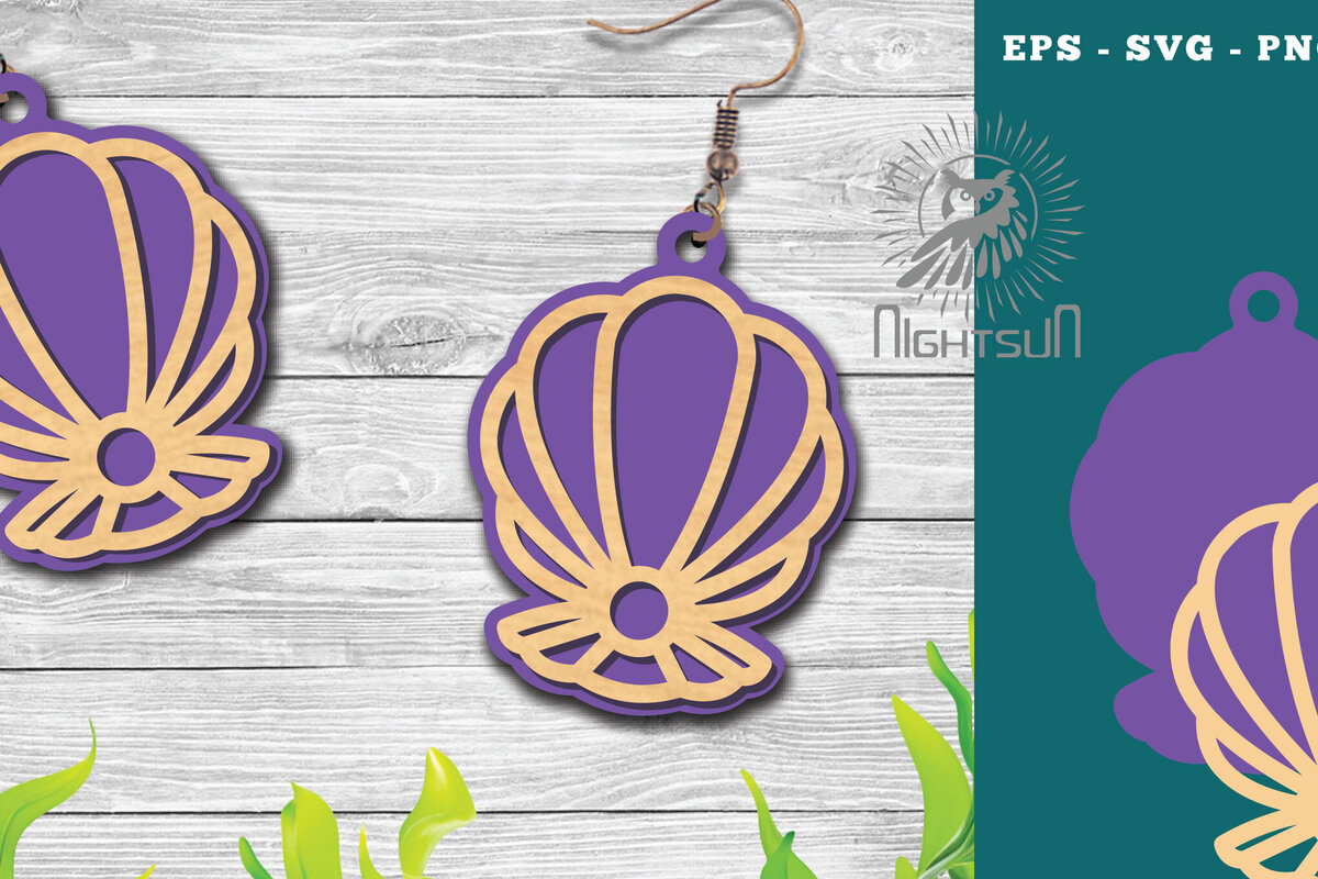 Intra απο ξύλο plywood 3mm-4mm πάχος – Σκουλαρίκια με λέιζερ Sea Shells 5 Δίασταση  5x5 cm INTRAFABR-113272315