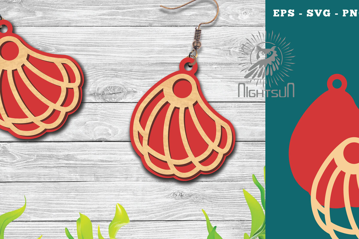 Intra απο ξύλο plywood 3mm-4mm πάχος – Σκουλαρίκια με λέιζερ Sea Shells 7 Δίασταση  5x5 cm INTRAFABR-113272407