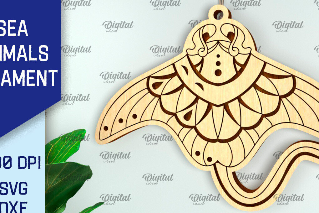 Intra απο ξύλο plywood 3mm-4mm πάχος – Sea Stingray Στολίδι με λέιζερ Δίασταση  20x20 cm INTRAFABR-99132418