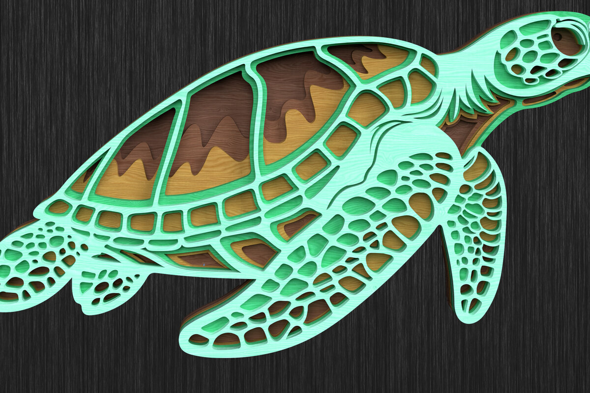 Intra απο ξύλο plywood 3mm-4mm πάχος – Sea Turtle 3D Layered Δίασταση  20x20 cm INTRAFABR-119659506