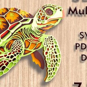 Intra απο ξύλο plywood 3mm-4mm πάχος – Αρχεία λέιζερ πολλαπλών επιπέδων 3D Sea Turtle Δίασταση  20x20 cm INTRAFABR-109079225