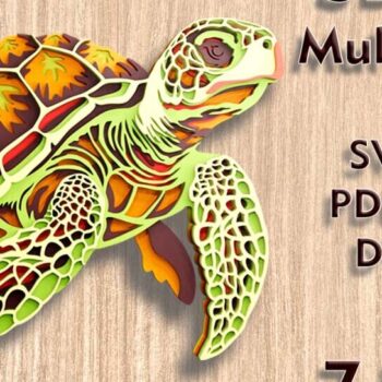 Intra απο ξύλο plywood 3mm-4mm πάχος – Αρχεία λέιζερ πολλαπλών επιπέδων 3D Sea Turtle Δίασταση  20x20 cm INTRAFABR-109079225 - Image 1