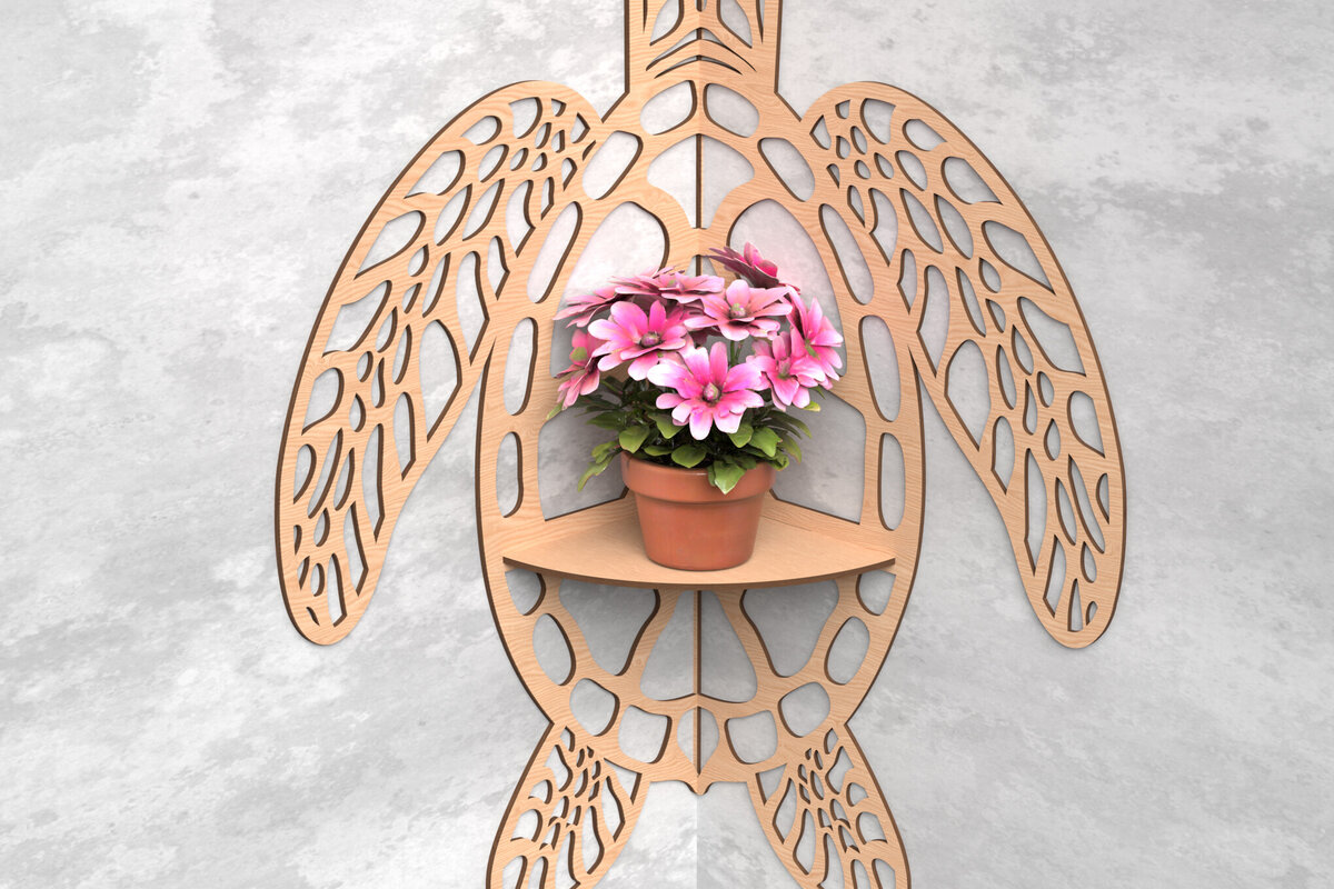 Intra απο ξύλο plywood 3mm-4mm πάχος – γωνιακό ράφι θαλάσσιας χελώνας Δίασταση  20x20 cm INTRAFABR-119036131