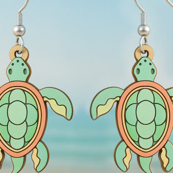 Intra απο ξύλο plywood 3mm-4mm πάχος – Αρχείο Σκουλαρίκια Sea Turtle Δίασταση  5x5 cm INTRAFABR-123757299 - Image 1