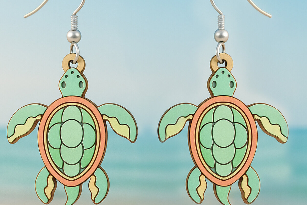 Intra απο ξύλο plywood 3mm-4mm πάχος – Αρχείο Σκουλαρίκια Sea Turtle Δίασταση  5x5 cm INTRAFABR-123757299