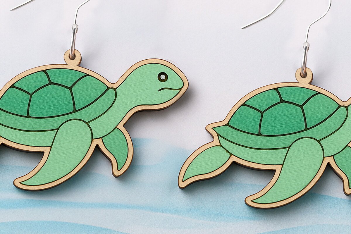 Intra απο ξύλο plywood 3mm-4mm πάχος – Σκουλαρίκια θαλάσσιας χελώνας Cut Laser Δίασταση  5x5 cm INTRAFABR-123757204