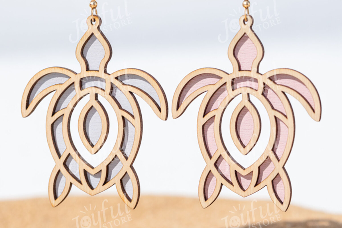 Intra απο ξύλο plywood 3mm-4mm πάχος – Σκουλαρίκια θαλάσσιας χελώνας Cut Laser Δίασταση  5x5 cm INTRAFABR-122250232