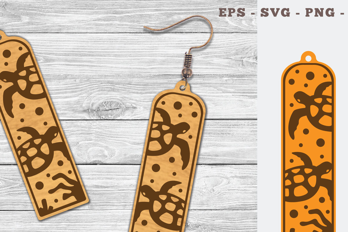 Intra απο ξύλο plywood 3mm-4mm πάχος – Σκουλαρίκια με λέιζερ Sea Turtle Δίασταση  5x5 cm INTRAFABR-103064821