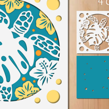 Intra απο ξύλο plywood 3mm-4mm πάχος – Χαρτόκοψη με στρώσεις Sea Turtle Δίασταση  20x20 cm INTRAFABR-85899149 - Image 1