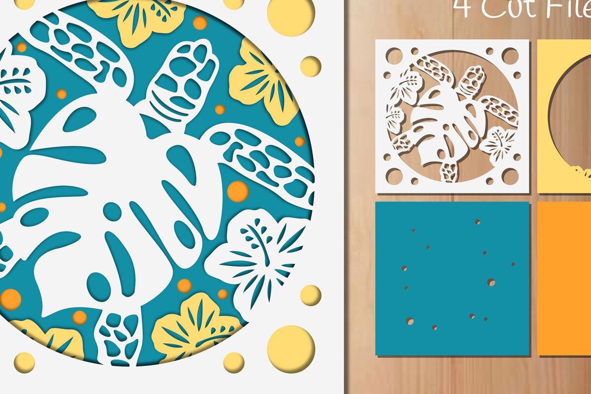 Intra απο ξύλο plywood 3mm-4mm πάχος – Χαρτόκοψη με στρώσεις Sea Turtle Δίασταση  20x20 cm INTRAFABR-85899149