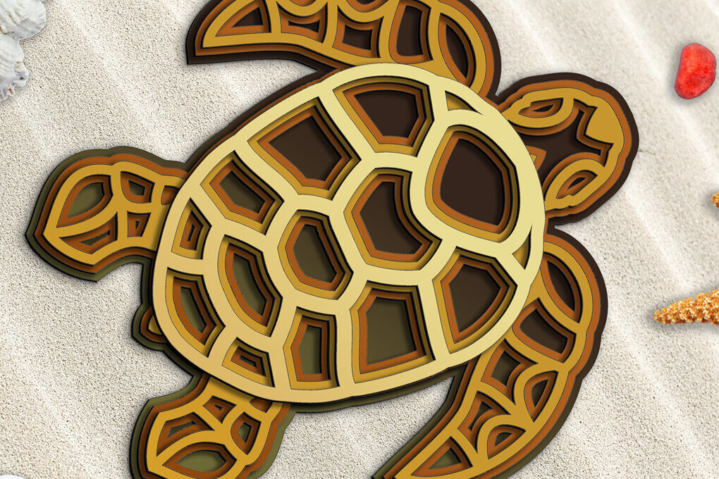 Intra απο ξύλο plywood 3mm-4mm πάχος – Sea Turtle Nautical Ocean 3D Layered Δίασταση  20x20 cm INTRAFABR-103575341