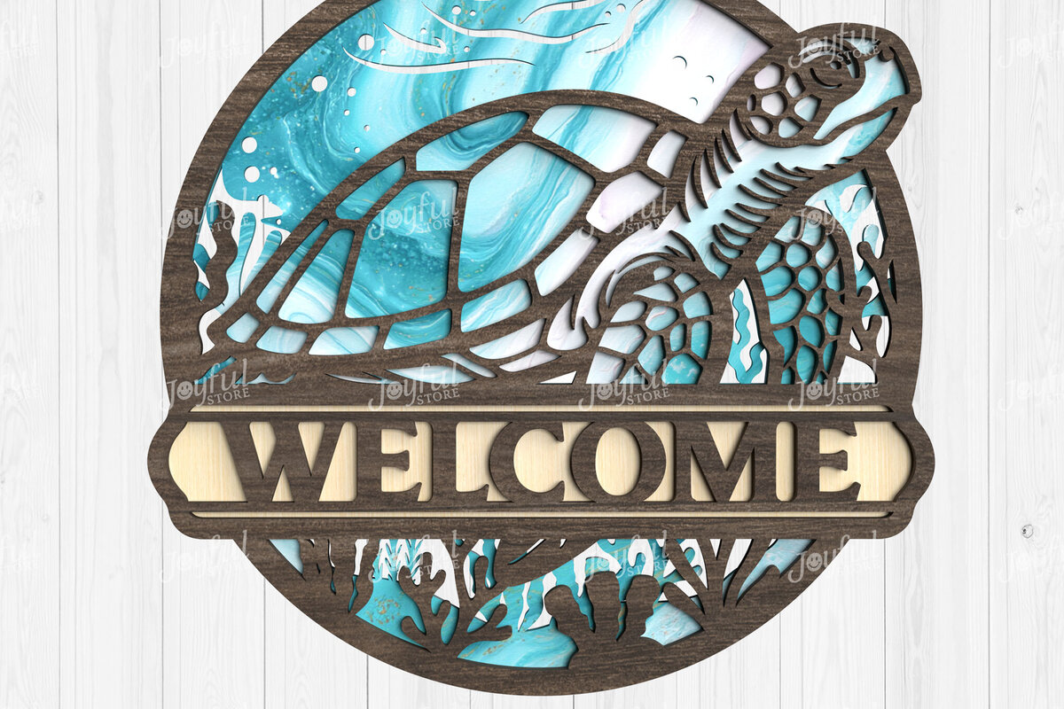 Intra απο ξύλο plywood 3mm-4mm πάχος – SVG καλωσορίσματος θαλάσσιας χελώνας Δίασταση  20x20 cm INTRAFABR-123114525