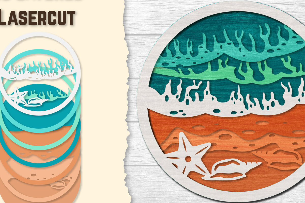 Intra απο ξύλο plywood 3mm-4mm πάχος – Sea Wave 3D Lasered Lasercut Δίασταση  20x20 cm INTRAFABR-122011161