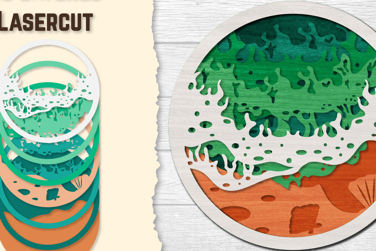 Intra απο ξύλο plywood 3mm-4mm πάχος – Sea Wave 3D Lasered Lasercut Δίασταση  20x20 cm INTRAFABR-122011207