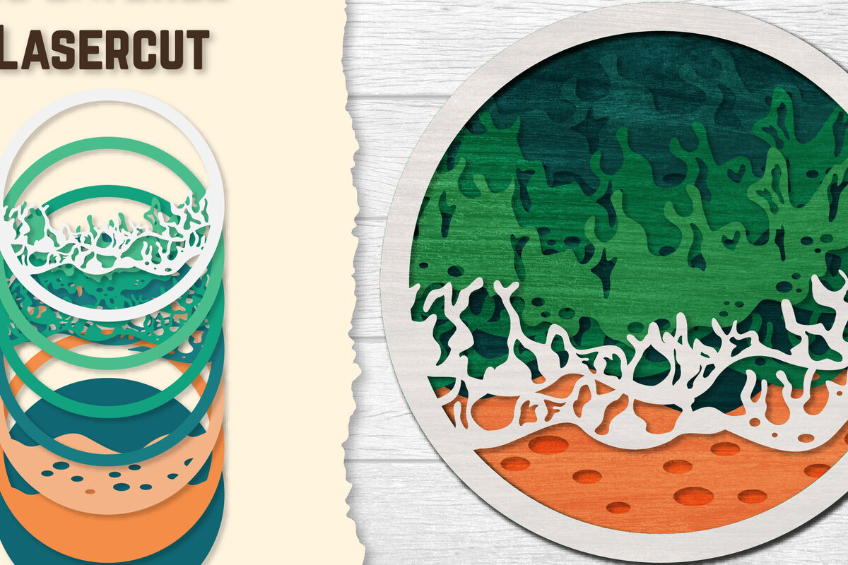 Intra απο ξύλο plywood 3mm-4mm πάχος – Sea Wave 3D Lasered Lasercut Δίασταση  20x20 cm INTRAFABR-122011244