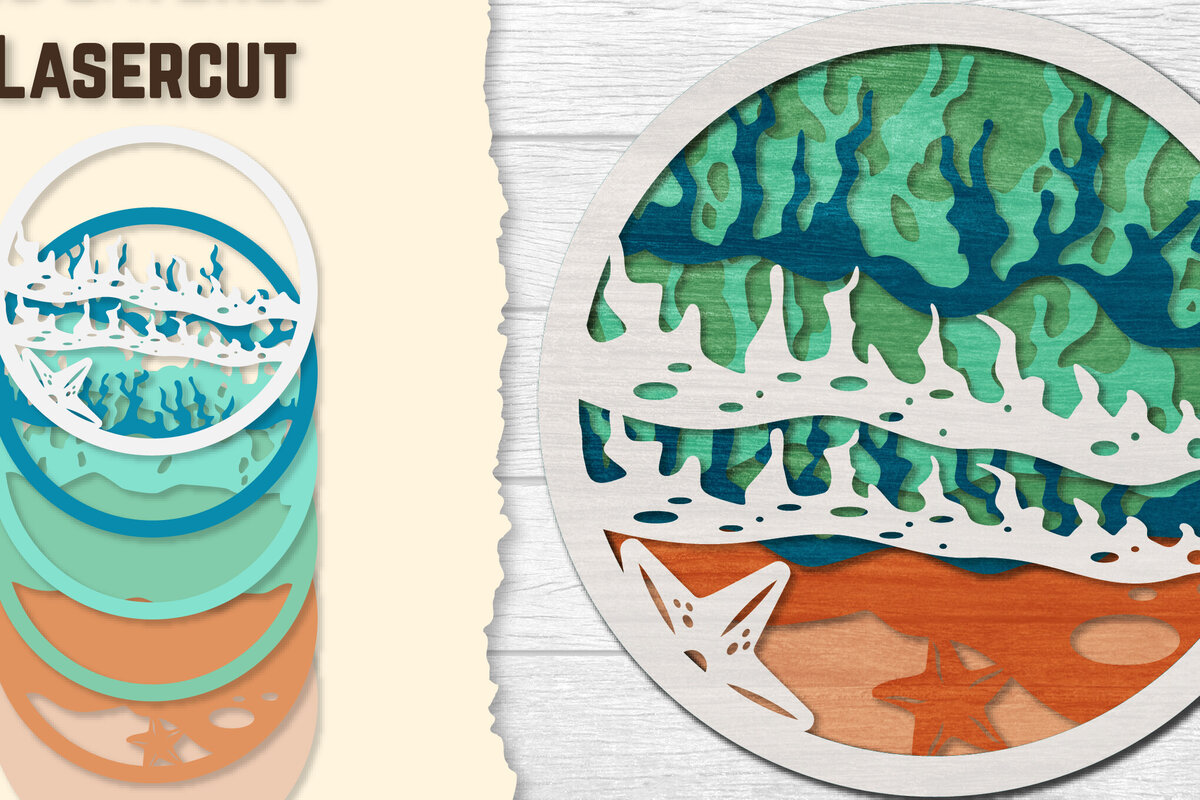 Intra απο ξύλο plywood 3mm-4mm πάχος – Sea Wave 3D Lasered Lasercut Δίασταση  20x20 cm INTRAFABR-122011309