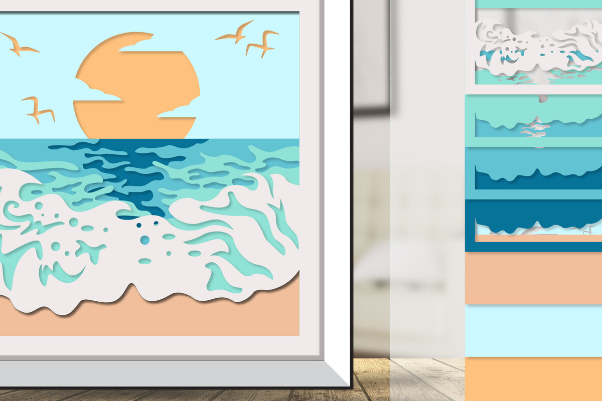 Intra απο ξύλο plywood 3mm-4mm πάχος – Sea Wave 3D Shadowbox Layered Δίασταση  20x20 cm INTRAFABR-122010703