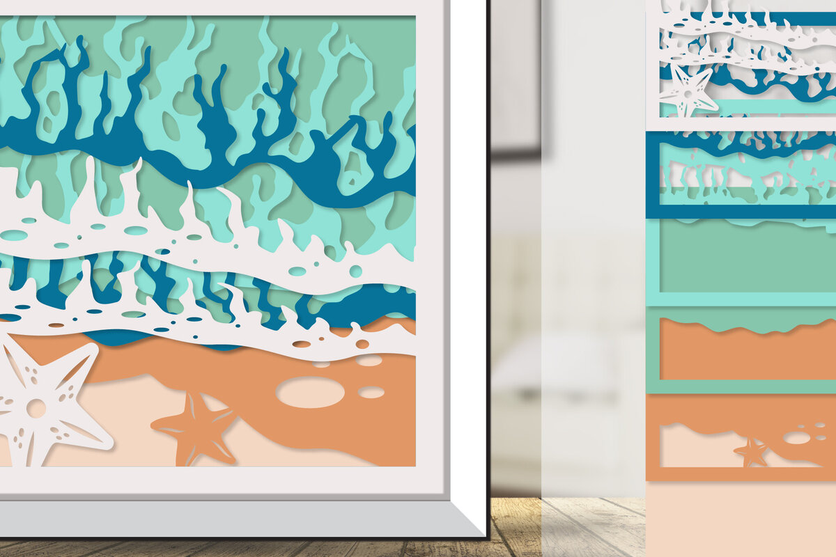 Intra απο ξύλο plywood 3mm-4mm πάχος – Sea Wave 3D Shadowbox Layered Δίασταση  20x20 cm INTRAFABR-122010705