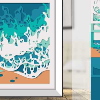 Intra απο ξύλο plywood 3mm-4mm πάχος – Sea Wave 3D Shadowbox Layered Δίασταση  20x20 cm INTRAFABR-122010707 - Image 1