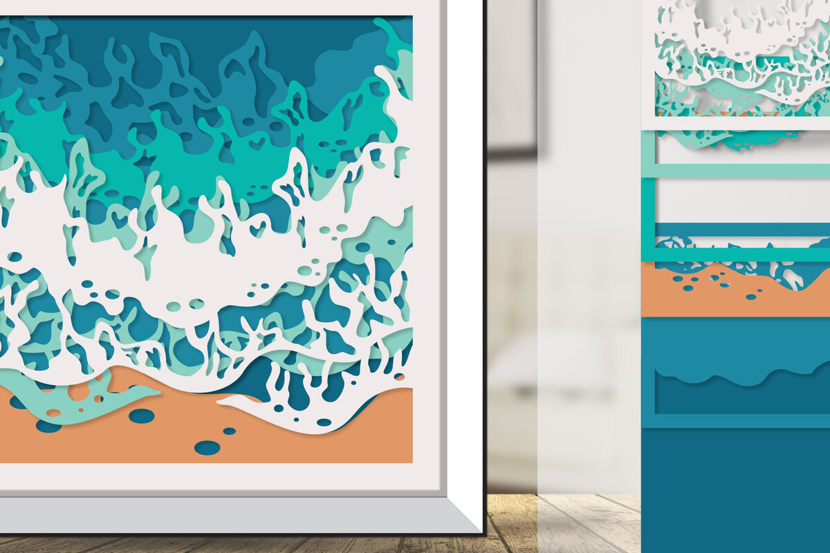 Intra απο ξύλο plywood 3mm-4mm πάχος – Sea Wave 3D Shadowbox Layered Δίασταση  20x20 cm INTRAFABR-122010707